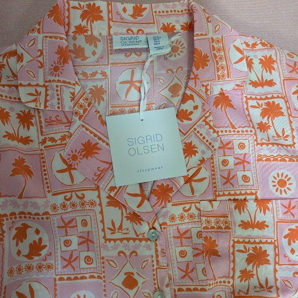 NWT•Sigrid Olsen Sleepwear•2pc Tropical Notch Collar Top & Shorts w/ poc… - Picture 3 of 11
